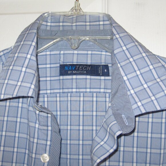 Nautica Navtech Shirt Men's Blue Windowpane Pattern - Picture 2 of 4